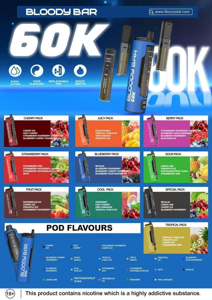 Bloody Bar 60k Prefilled 4 In 1 Replacement Pods Box of 5