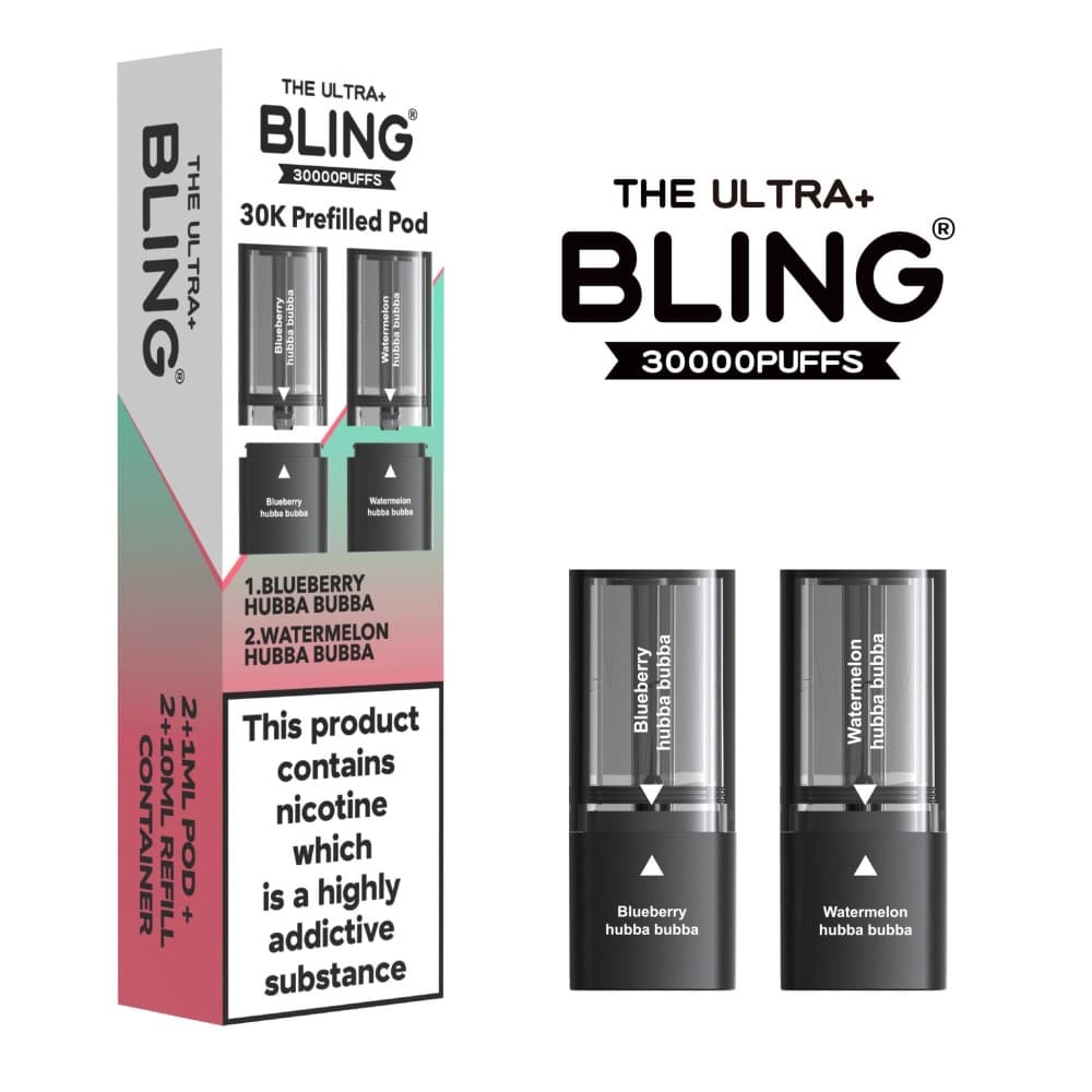  Blueberry Hubba Bubba/Watermelon Hubba Bubba The Bling Ultra Plus 30k Replacement Pods