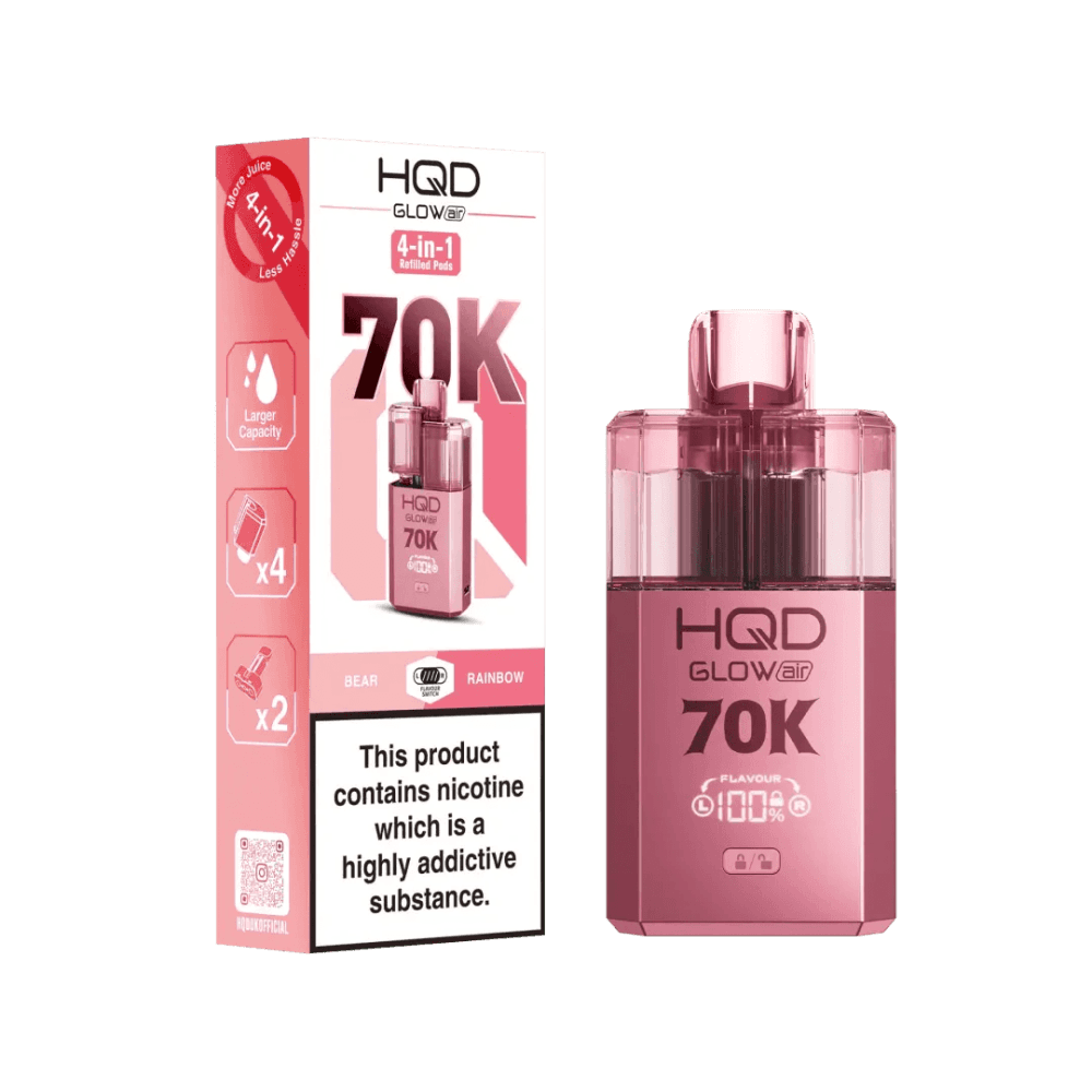  Bear + Rainbow HQD Glow Air 70K Prefilled 2 In 1 Vape Box of 5