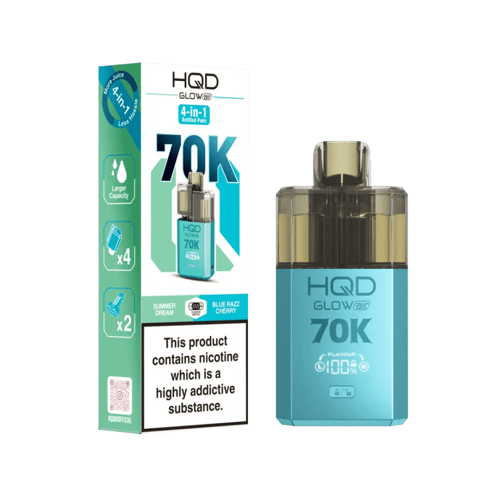  Summer Dream + Blue Razz Cherry HQD Glow Air 70K Prefilled 2 In 1 Vape Box of 5