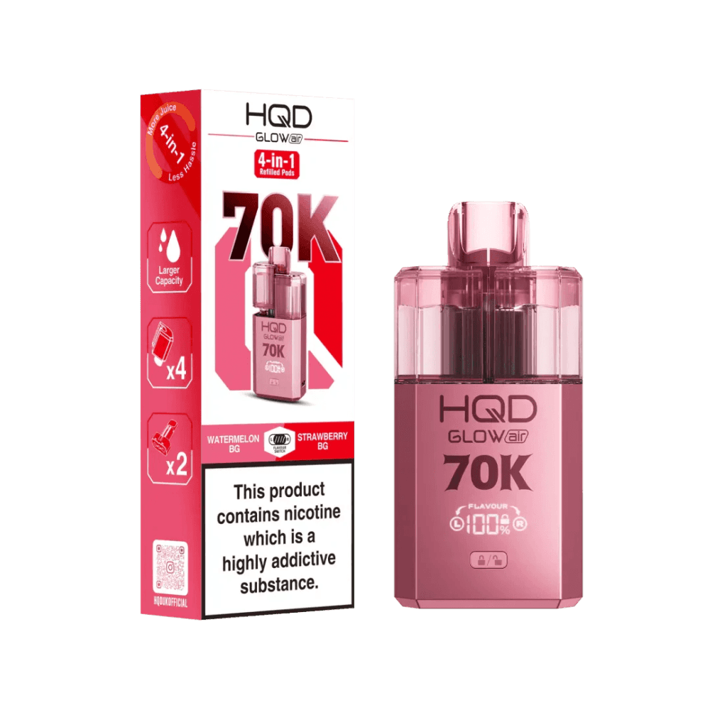  Watermelon BG + Strawberry BG HQD Glow Air 70K Prefilled 2 In 1 Vape Box of 5