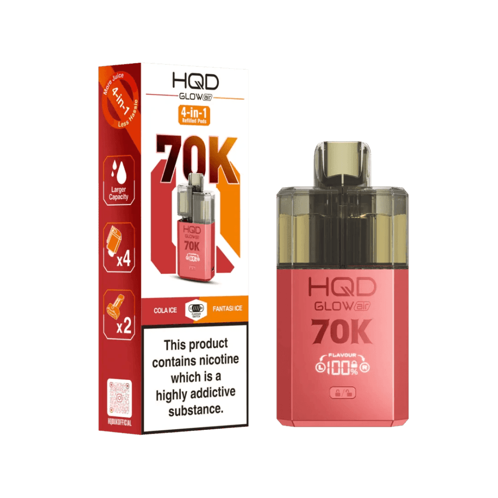  Cola Ice + Fantasy Ice HQD Glow Air 70K Prefilled 2 In 1 Vape Box of 5