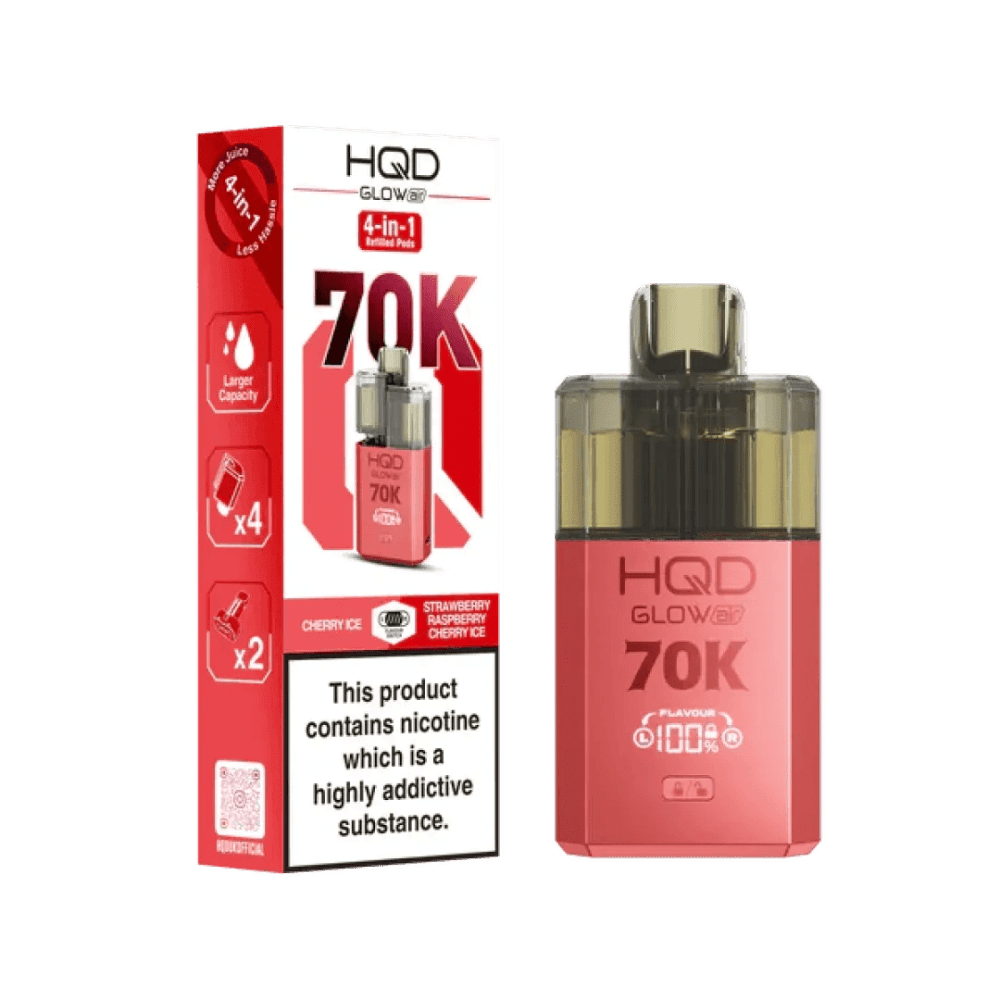 Cherry Ice + Strawberry Raspberry Cherry Ice HQD Glow Air 70K Prefilled 2 In 1 Vape Box of 5