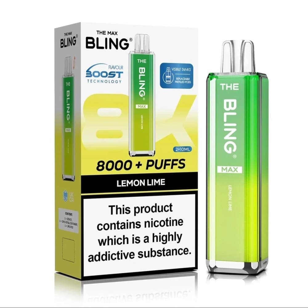  Lemon Lime Crystal Bling Max 8000 Prefilled Pod Kit Box of 5
