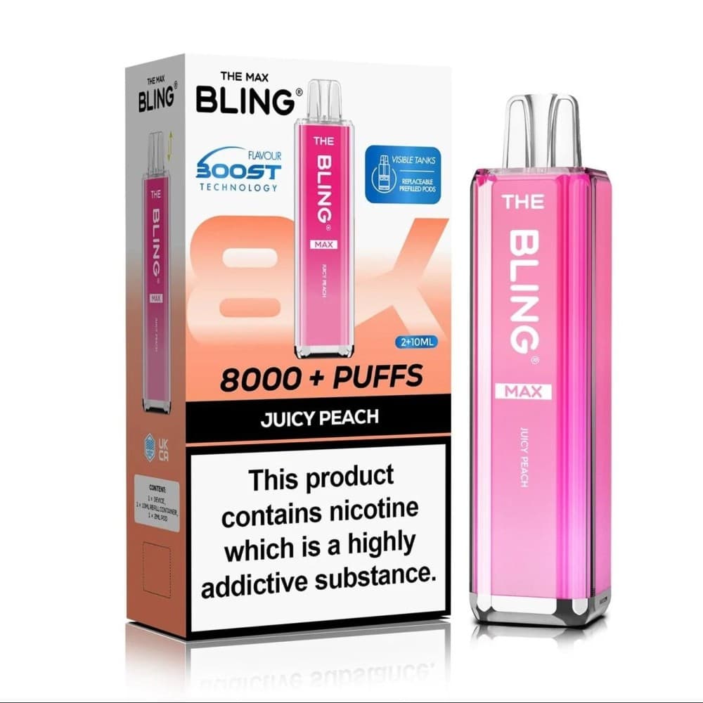  Juicy Peach Crystal Bling Max 8000 Prefilled Pod Kit Box of 5