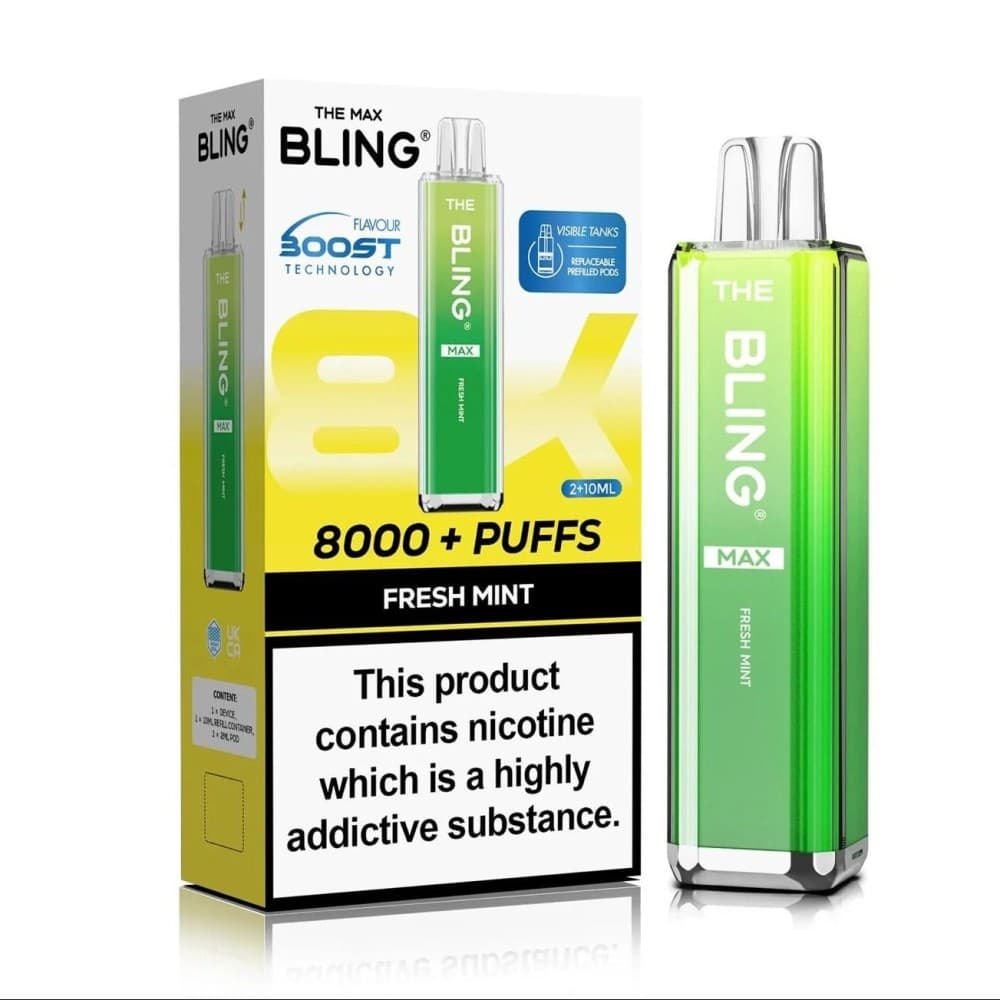  Fresh Mint Crystal Bling Max 8000 Prefilled Pod Kit Box of 5