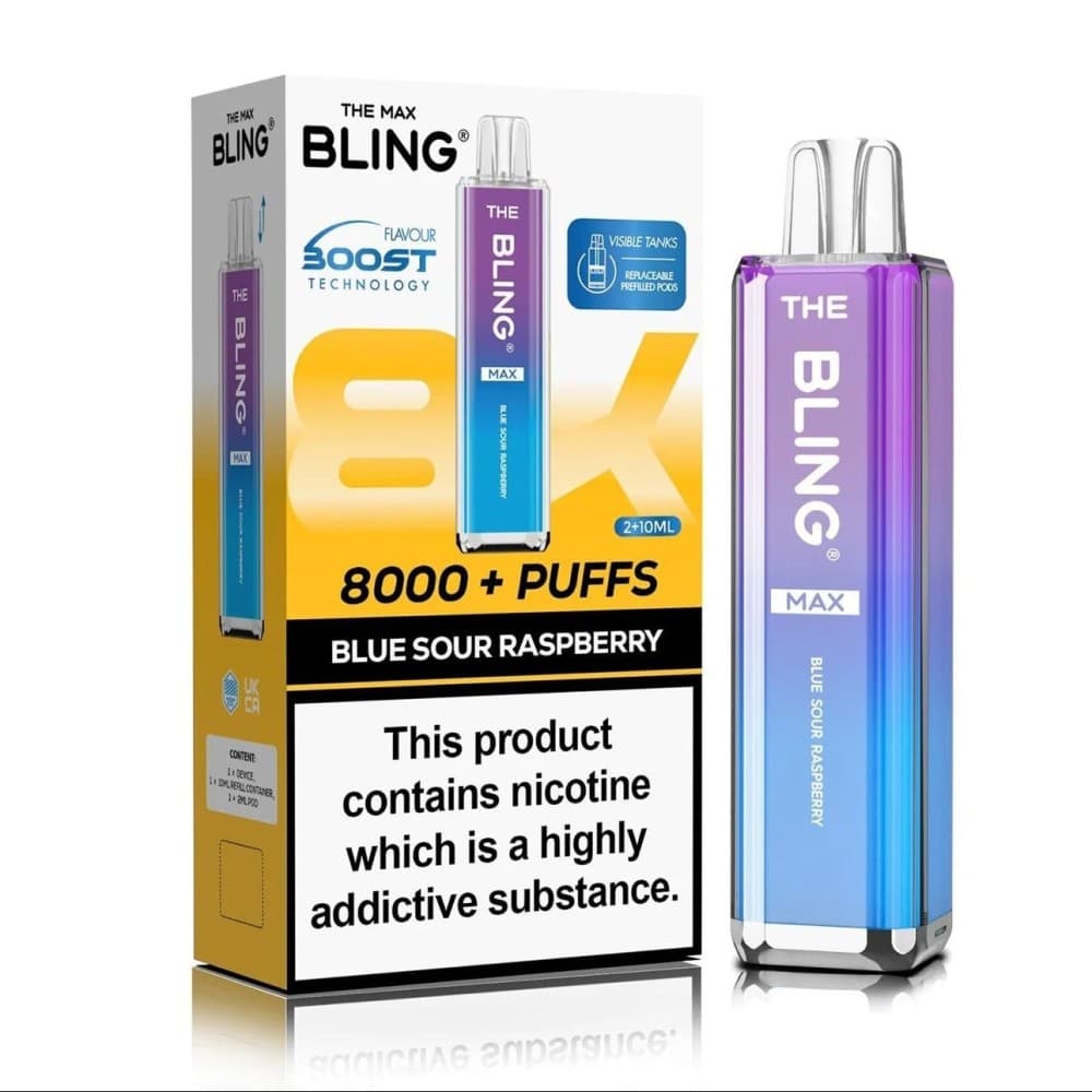  Blue Sour Raspberry Crystal Bling Max 8000 Prefilled Pod Kit Box of 5