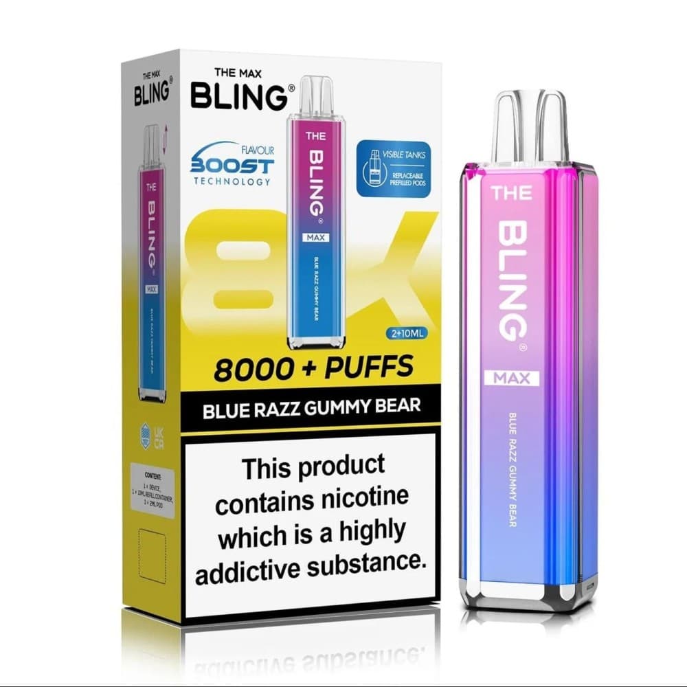  Blue Razz Gummy Bear Crystal Bling Max 8000 Prefilled Pod Kit Box of 5