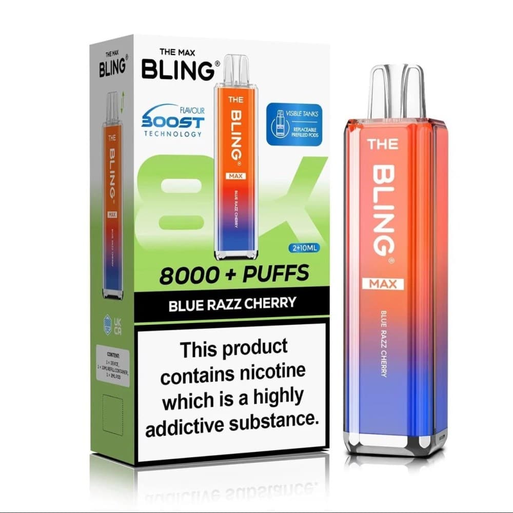  Blue Razz Cherry Crystal Bling Max 8000 Prefilled Pod Kit Box of 5