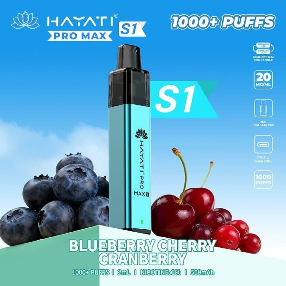  Blueberry Cherry Cranberry Hayati Pro Max S1 Vape Kit Box of 10