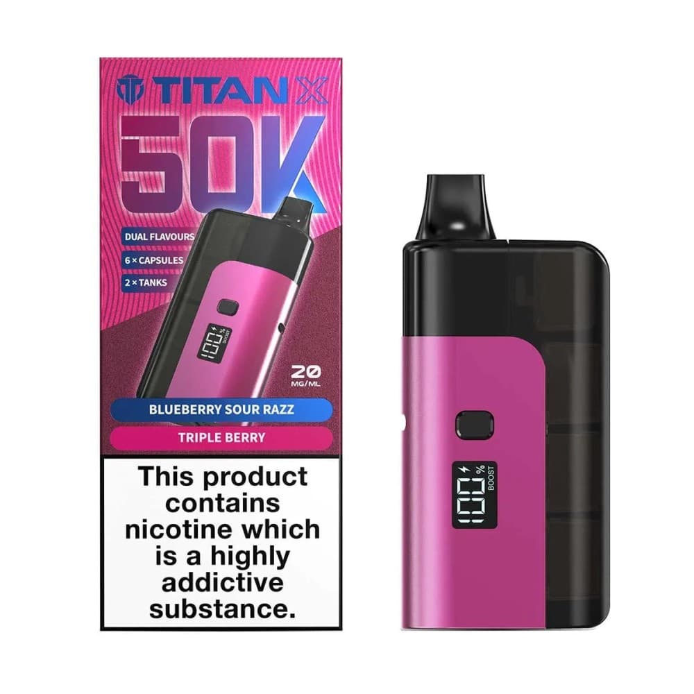  Blueberry Sour Razz/Triple Berry Titan X 50K Prefilled Pod Kit Box of 5
