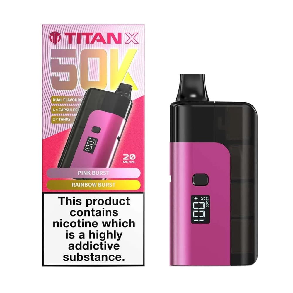  Pink Burst/Rainbow Burst Titan X 50K Prefilled Pod Kit Box of 5