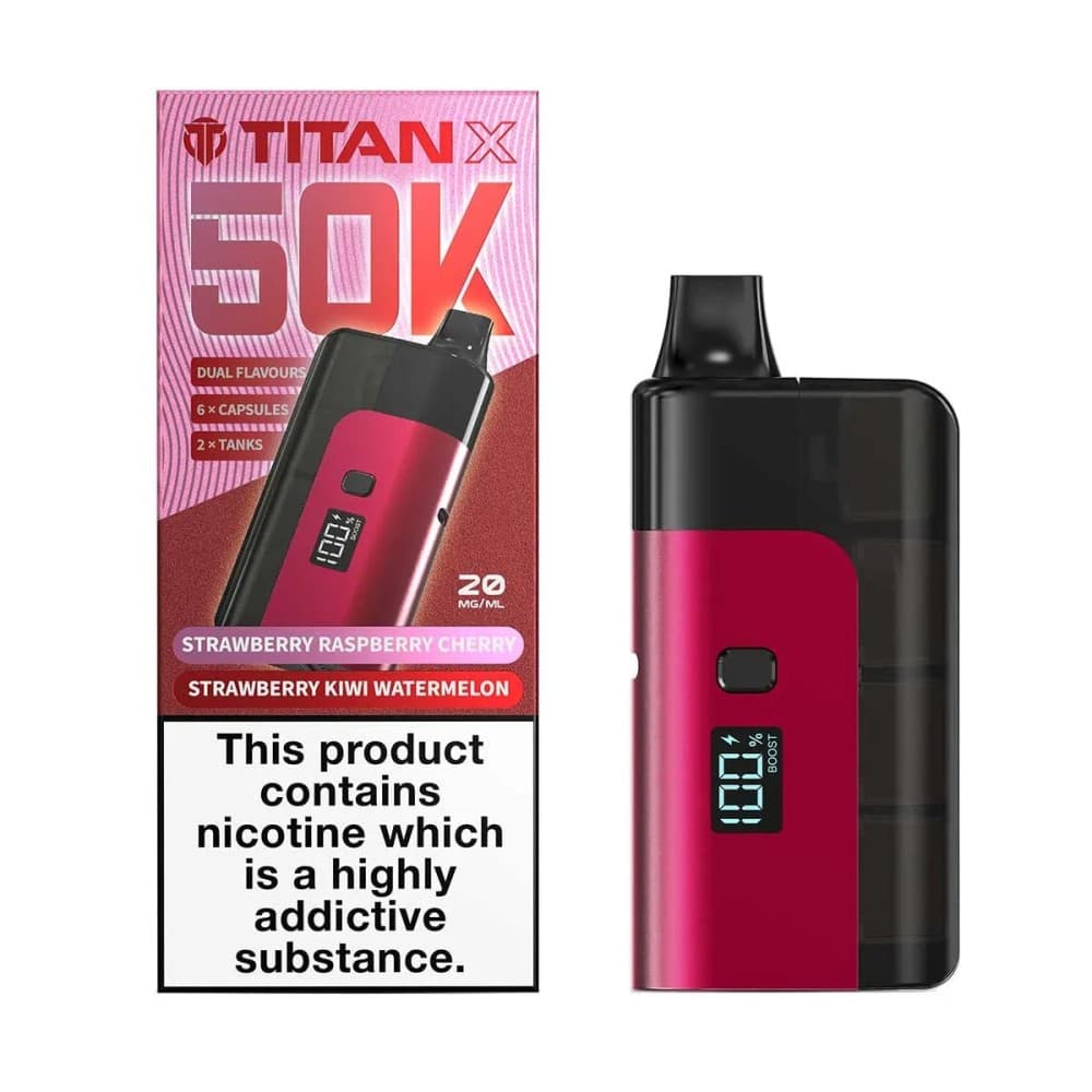 Strawberry Kiwi Watermelon/Strawberry Raspberry Cherry Titan X 50K Prefilled Pod Kit Box of 5