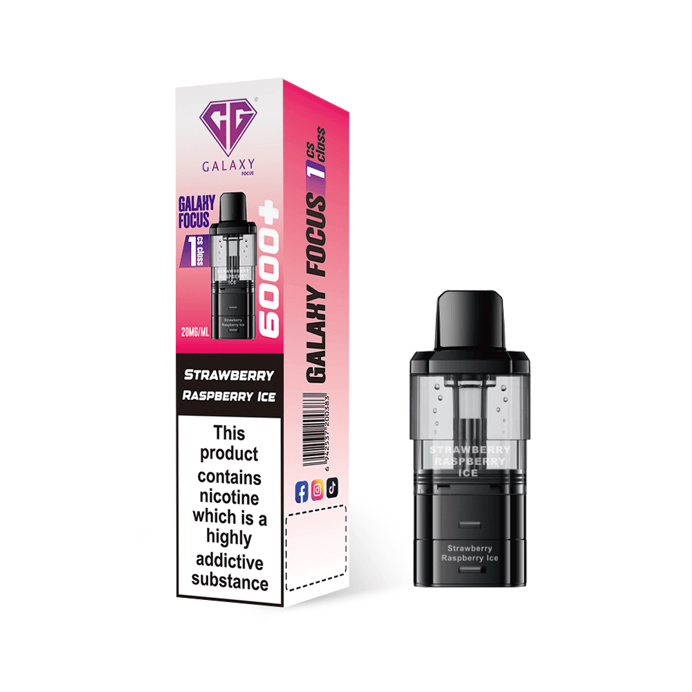 Strawberry Raspberry Ice Crystal Galaxy Focus 6000 Refill Pods Pack of 5