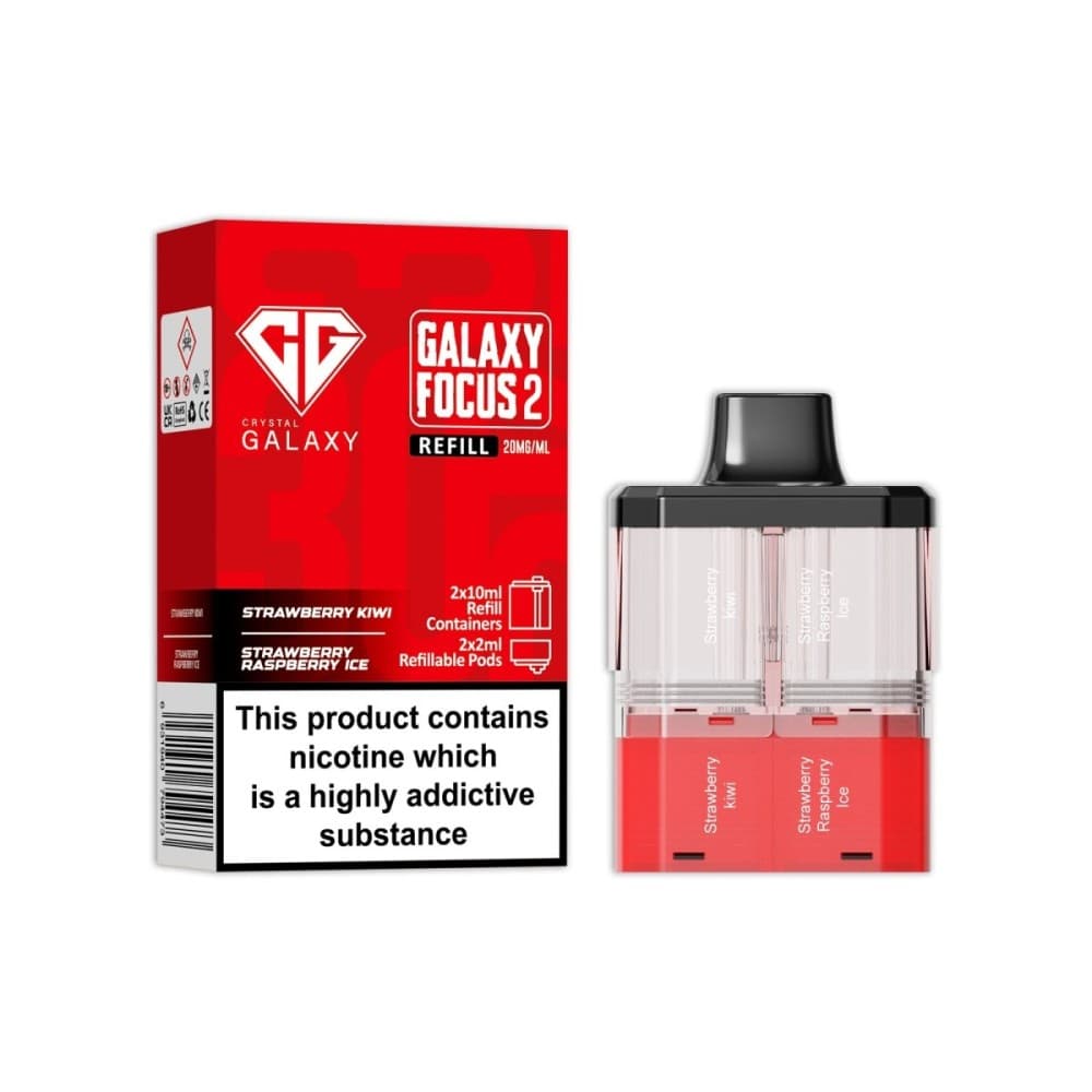  Strawberry Kiwi / Strawberry Raspberry Crystal Galaxy Focus 2 Replacement Pods Pack of 5