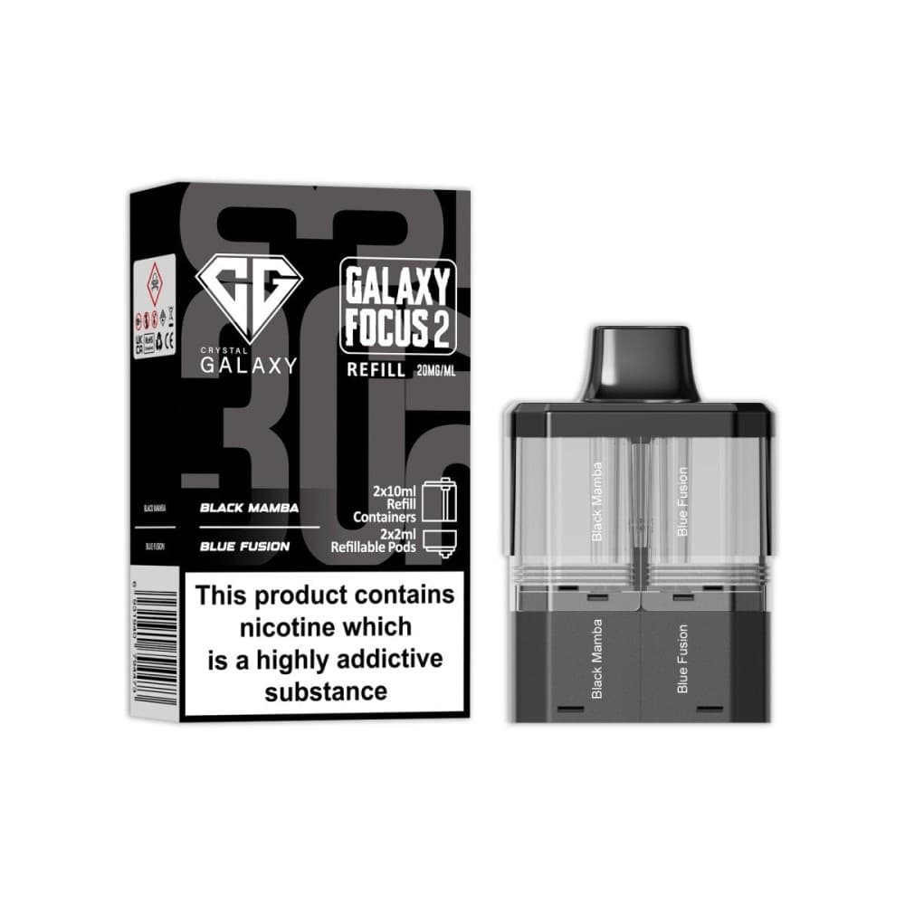  Black Mamba / Blue Fusion Crystal Galaxy Focus 2 Replacement Pods Pack of 5