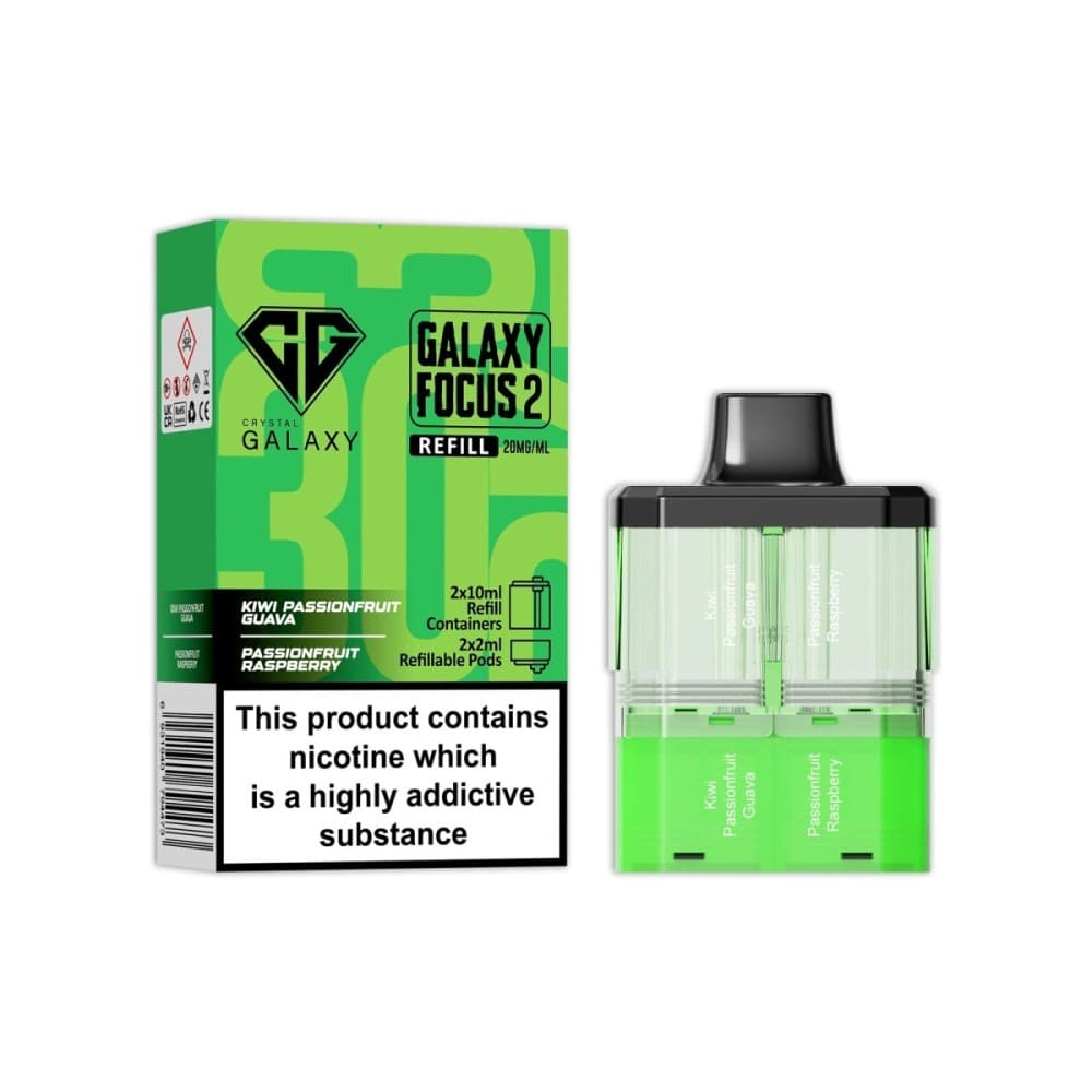  Kiwi Passionfruit Guava / Passionfruit Raspberry Crystal Galaxy Focus 2 Replacement Pods Pack of 5