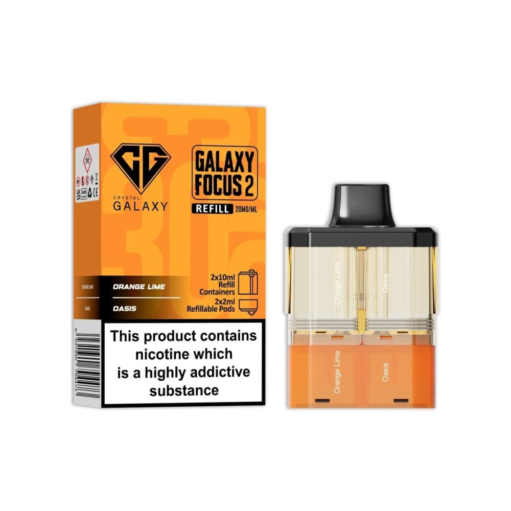  Orange Lime / Oasis Crystal Galaxy Focus 2 Replacement Pods Pack of 5