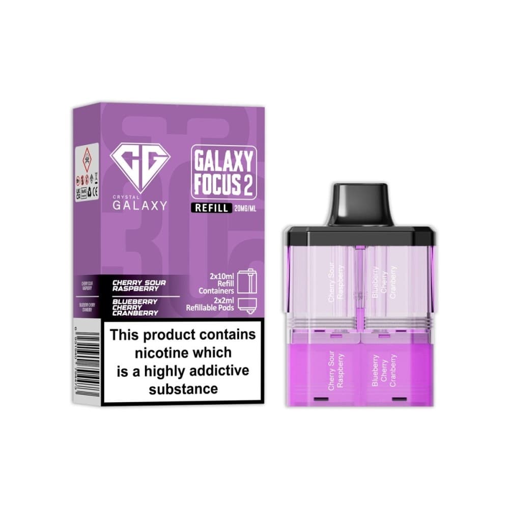  Cherry Sour Raspberry /  Blueberry Cherry Cranberry Crystal Galaxy Focus 2 Replacement Pods Pack of 5