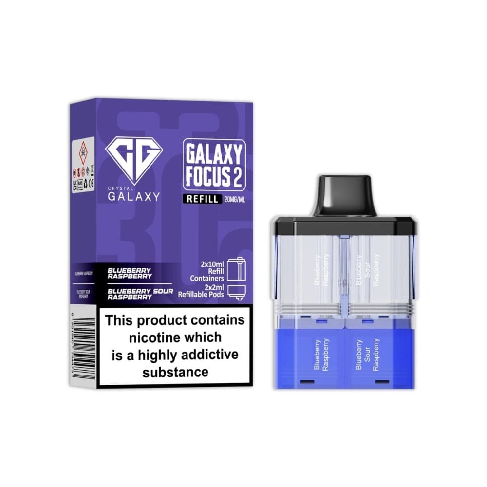  Blueberry Raspberry / Blueberry Sour Raspberry Crystal Galaxy Focus 2 Replacement Pods Pack of 5