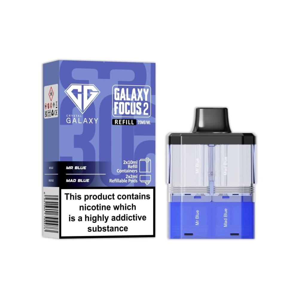  Mr Blue / Mad Blue Crystal Galaxy Focus 2 Replacement Pods Pack of 5