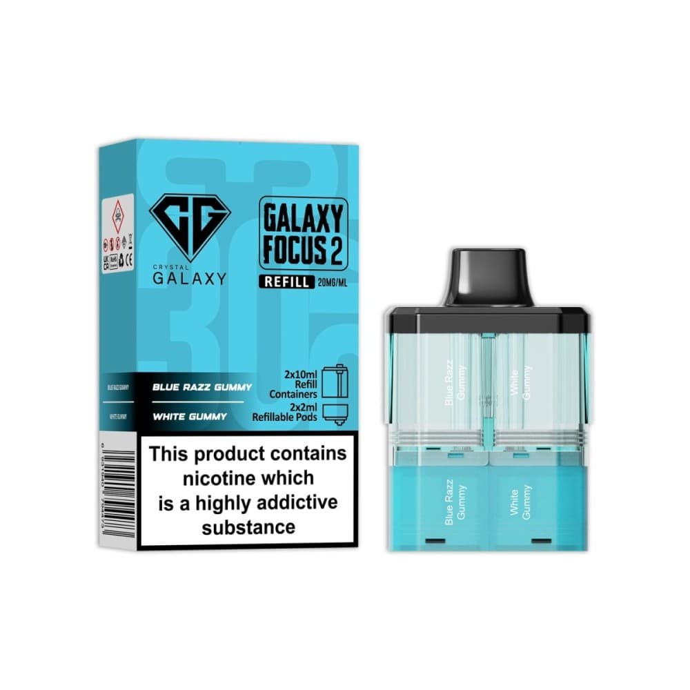  Blue Razz Gummy / White Gummy Crystal Galaxy Focus 2 Replacement Pods Pack of 5