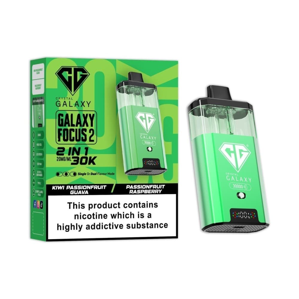  Kiwi Passionfruit Guava / Passionfruit Raspberry Crystal Galaxy Focus 2 30k Vape Kit Box of 5