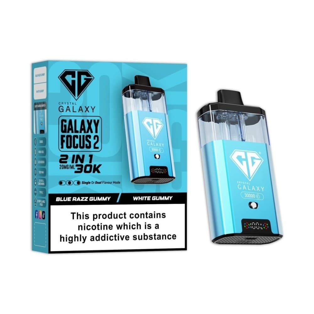  Blue Razz Gummy / White Gummy Crystal Galaxy Focus 2 30k Vape Kit Box of 5