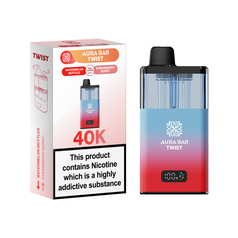  Watermelon Skittles / Strawberry Burst Aura Bar Twist 40k Prefilled Pod Vape Kit