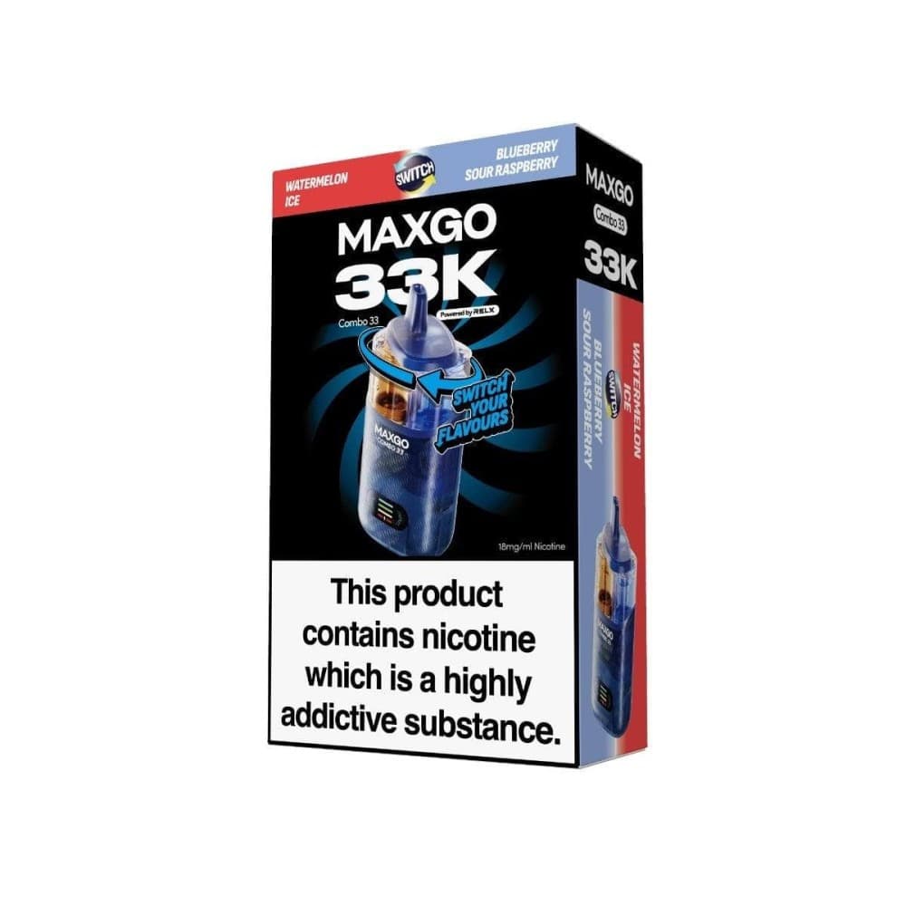  Watermelon Ice + Blueberry Sour Raspberry Relx Maxgo 33k Prefilled Pod Vape Kit