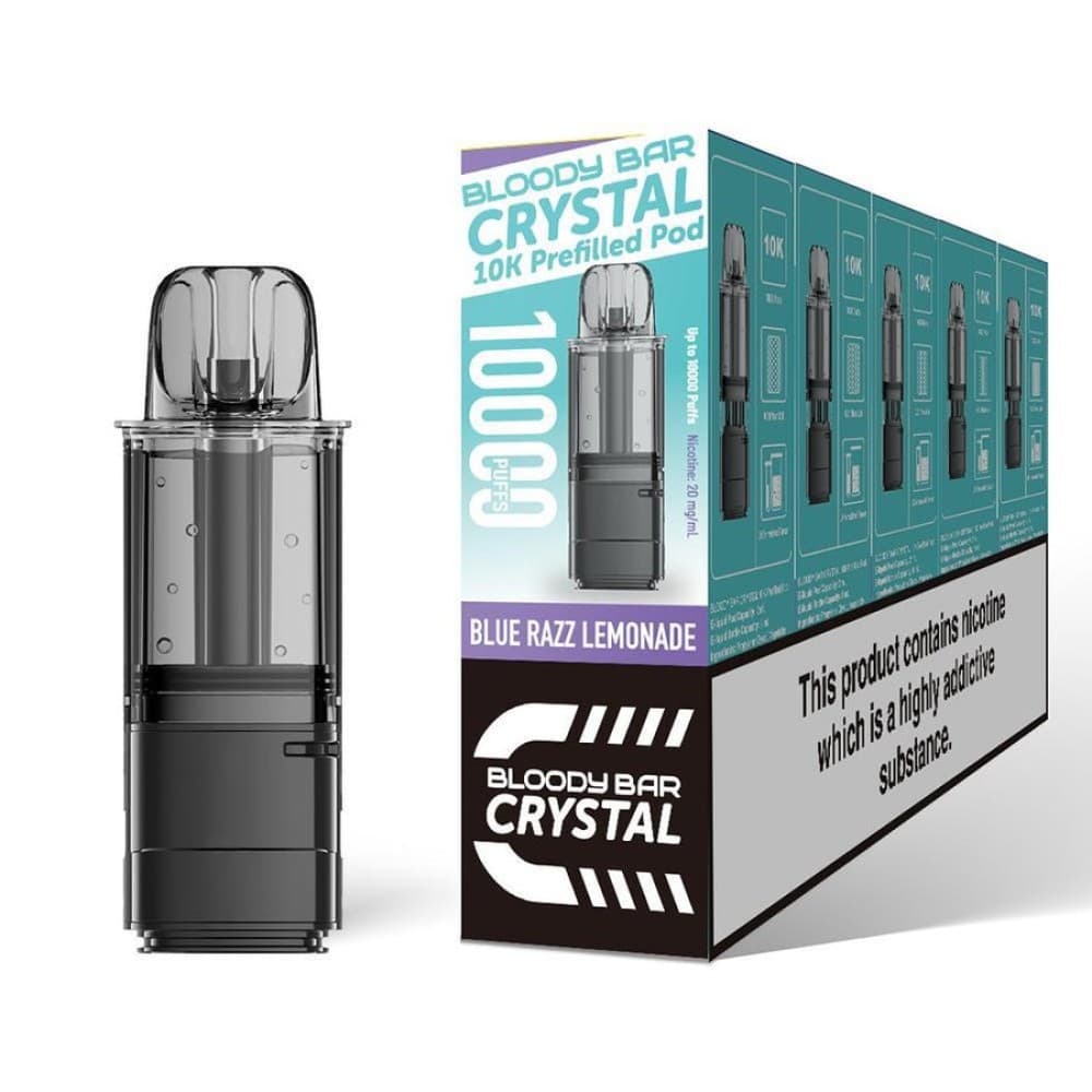  Blue Razz Lemonade Bloody Bar Crystal 10k Replacement Pods Pack of 5