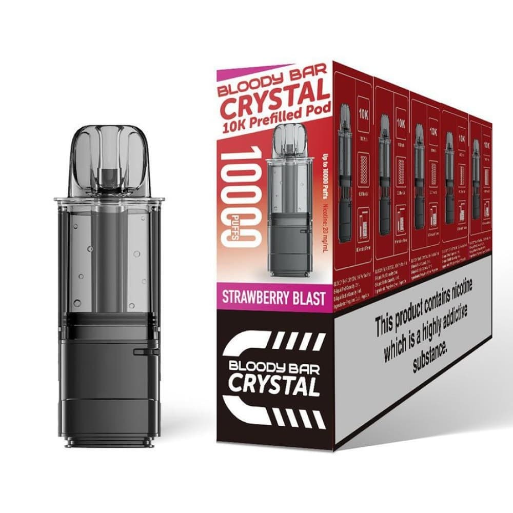  Strawberry Blast Bloody Bar Crystal 10k Replacement Pods Pack of 5