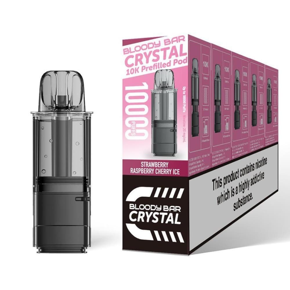  Strawberry Raspberry Cherry Ice Bloody Bar Crystal 10k Replacement Pods Pack of 5