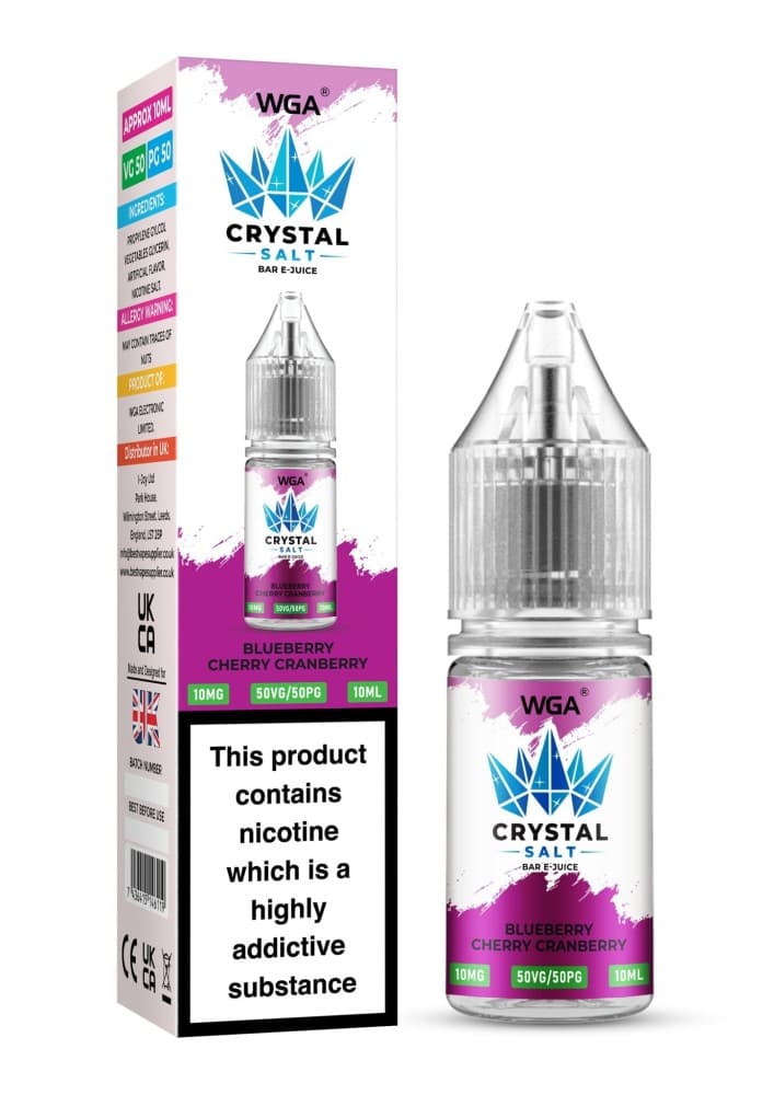  Blueberry Cherry Cranberry / 10mg WGA Crystal Nic Salt 10ml E-Liquid Box of 10