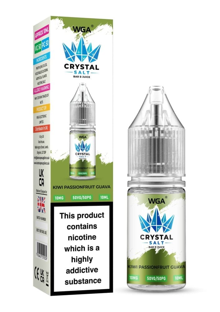  Kiwi Passionfruit Guava / 10mg WGA Crystal Nic Salt 10ml E-Liquid Box of 10