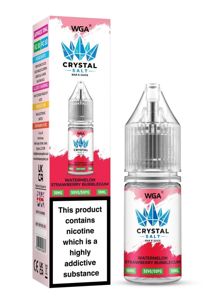  Watermelon Strawberry Bubble Gum / 10mg WGA Crystal Nic Salt 10ml E-Liquid Box of 10