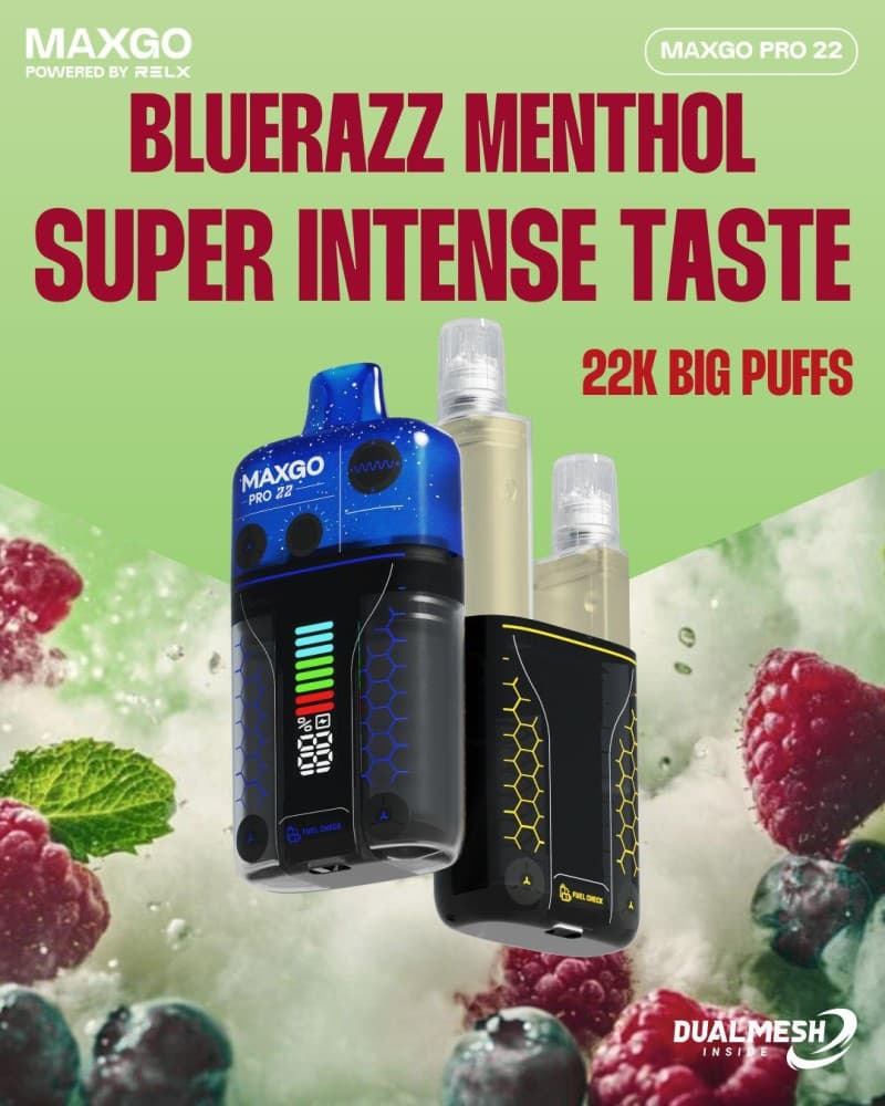 Blue Razz Menthol RELX Maxgo 22k Prefilled Pod Vape - Box of 5