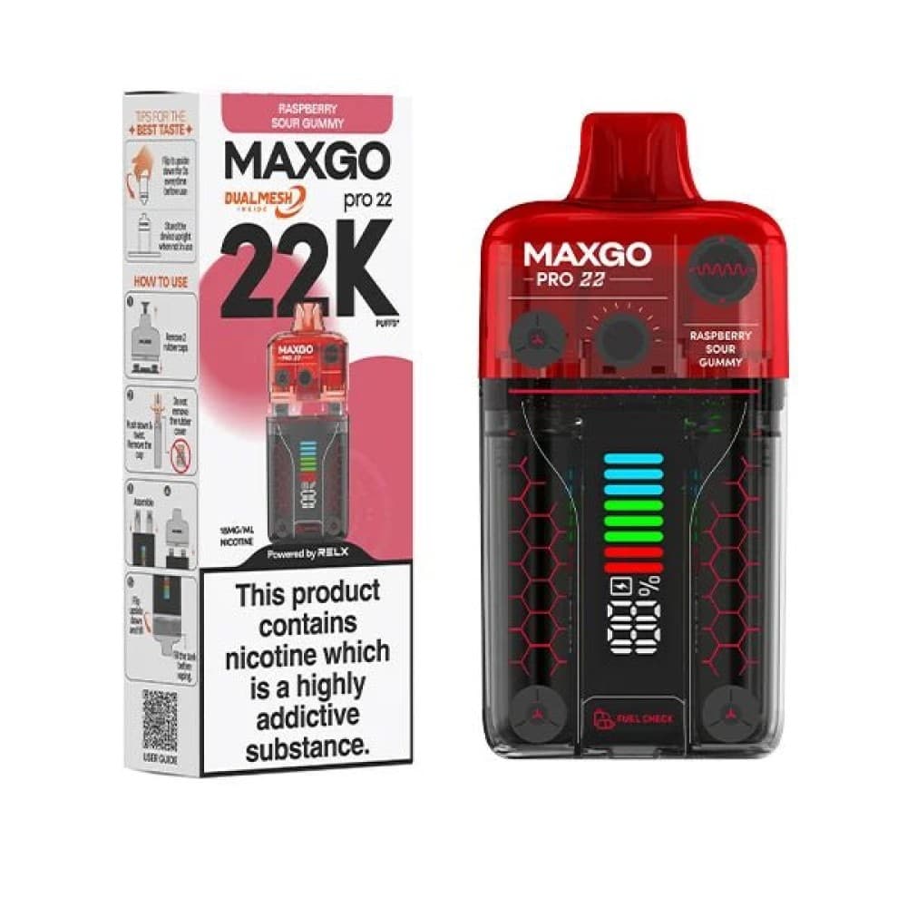  Raspberry Sour Gummy *New* RELX Maxgo 22k Prefilled Pod Vape - Box of 5
