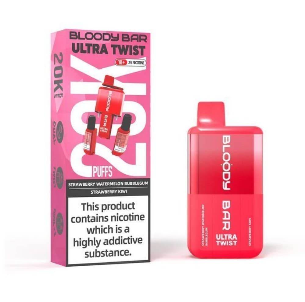  Strawberry Watermelon Bubblegum/Strawberry Kiwi Bloody Bar Ultra Twist 20000 Prefilled Vape - Box of 5