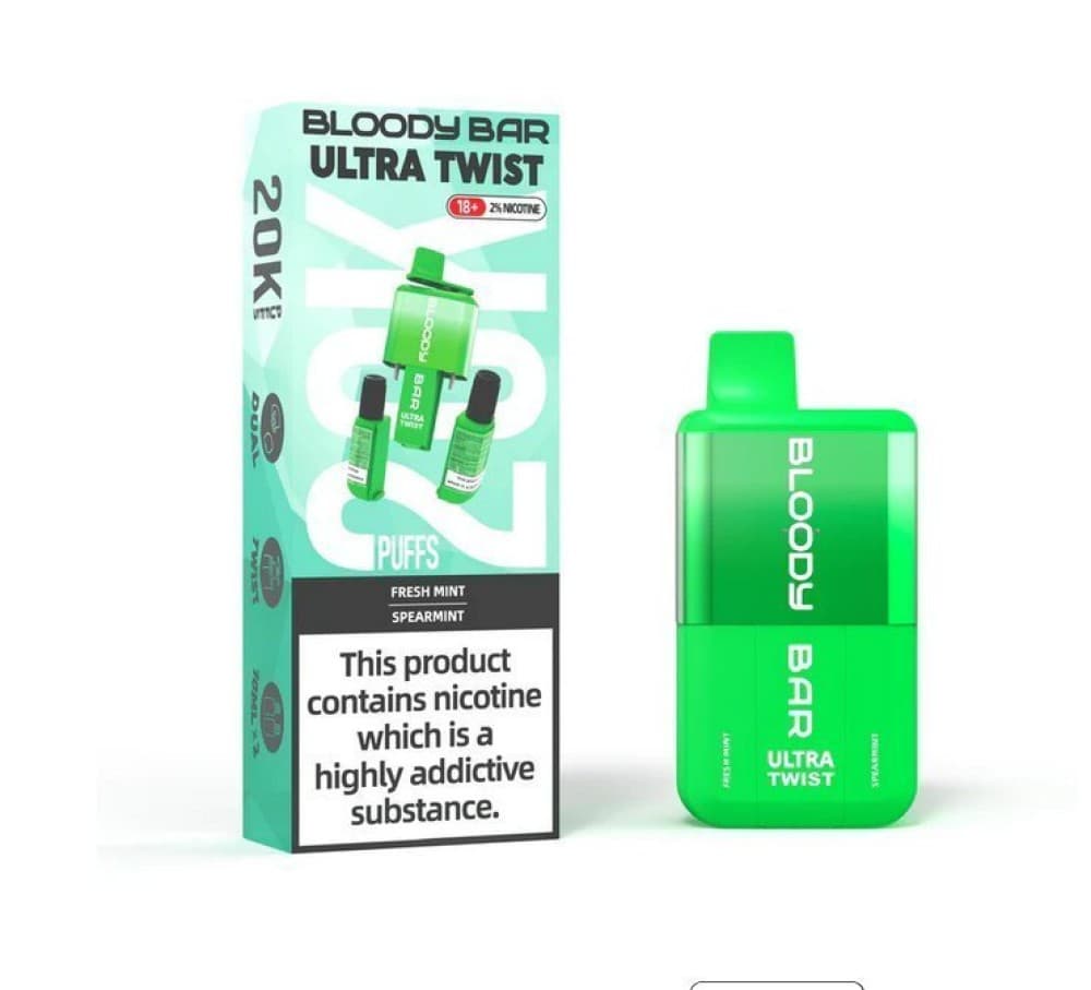  Fresh Mint/Spearmint Bloody Bar Ultra Twist 20000 Prefilled Vape - Box of 5