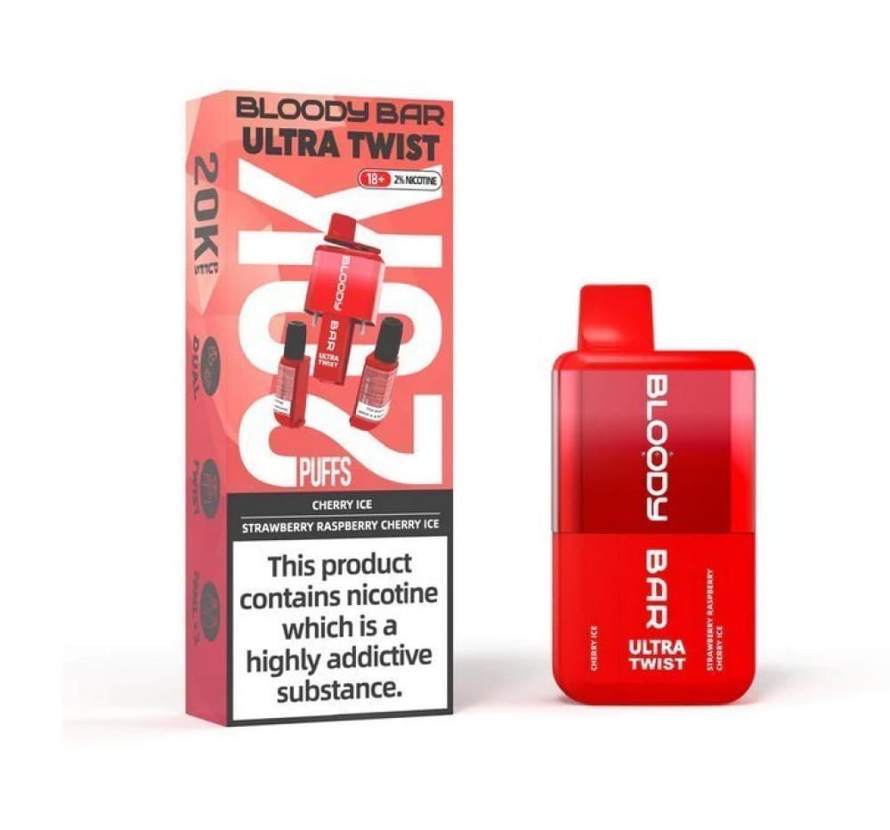 Cherry Ice/Strawberry Raspberry Bloody Bar Ultra Twist 20000 Prefilled Vape - Box of 5