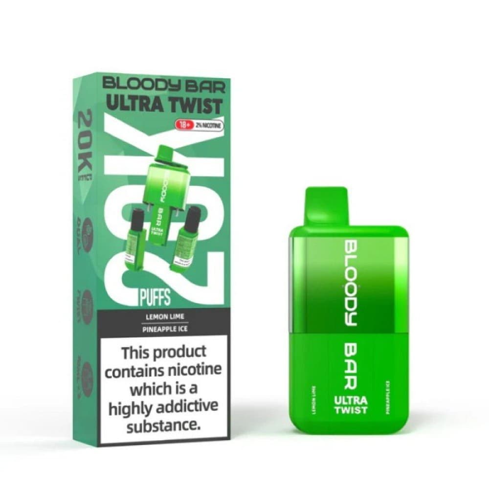  Lemon Lime/Pineapple Ice Bloody Bar Ultra Twist 20000 Prefilled Vape - Box of 5