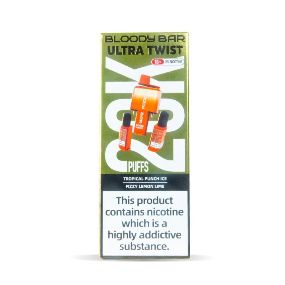  Tropical Punch /Lemon Lime Bloody Bar Ultra Twist 20000 Prefilled Vape - Box of 5
