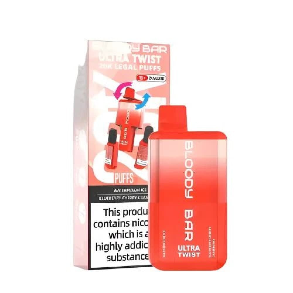  Watermelon Ice/Blueberry Cherry Cranberry *New* Bloody Bar Ultra Twist 20000 Prefilled Vape - Box of 5