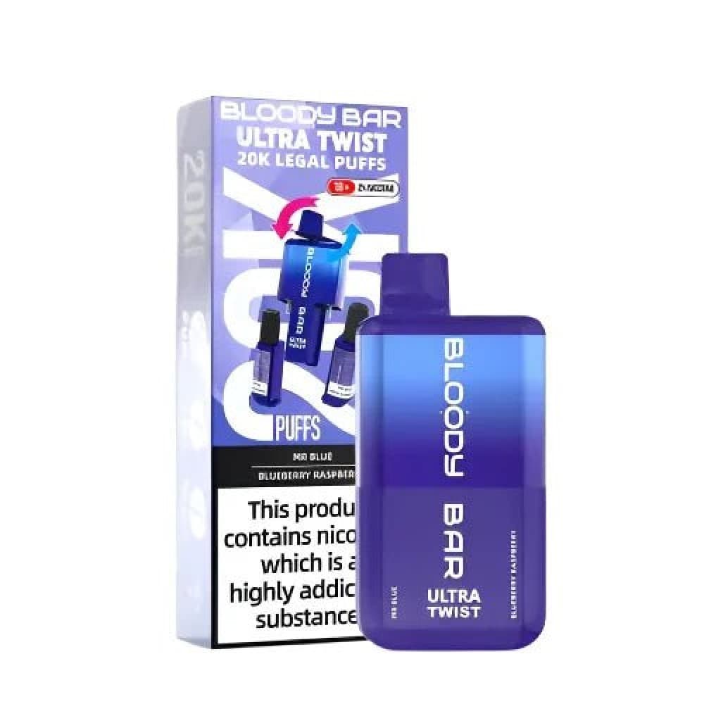  Mr Blue/Blueberry Raspberry *New* Bloody Bar Ultra Twist 20000 Prefilled Vape - Box of 5