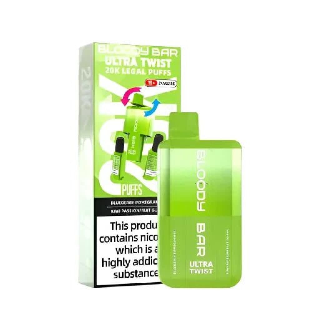  Blueberry Pomegranate/Kiwi Passionfruit Guava *New* Bloody Bar Ultra Twist 20000 Prefilled Vape - Box of 5