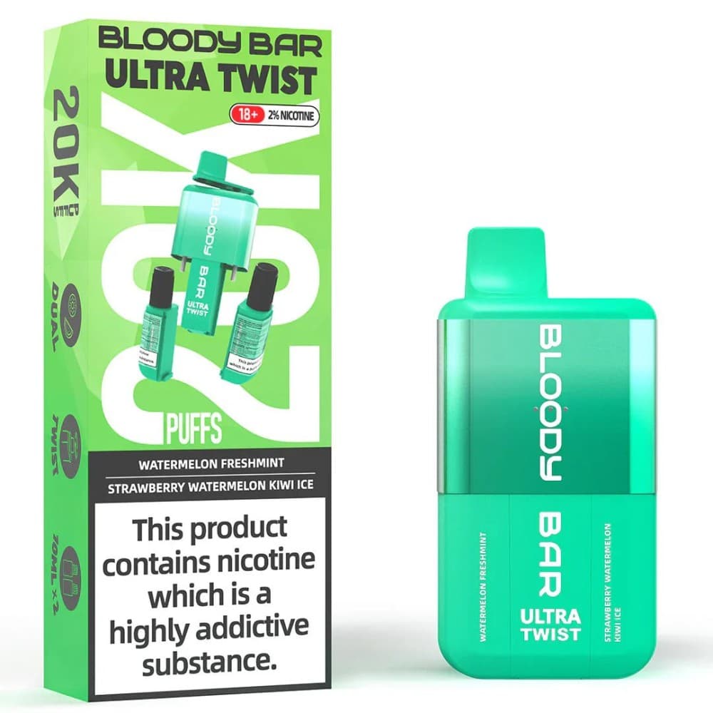  Watermelon Freshmint/Strawberry Watermelon Kiwi Ice Bloody Bar Ultra Twist 20000 Prefilled Vape - Box of 5