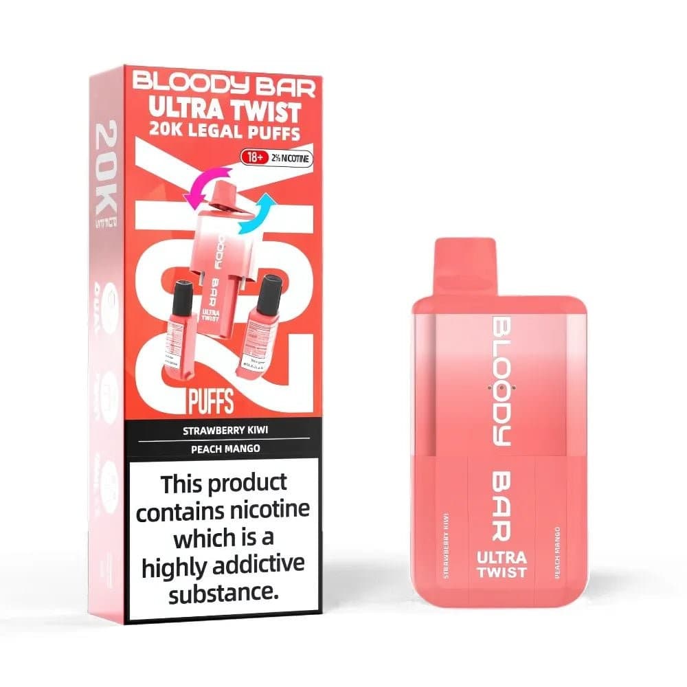  Strawberry Kiwi/Peach Mango *New* Bloody Bar Ultra Twist 20000 Prefilled Vape - Box of 5