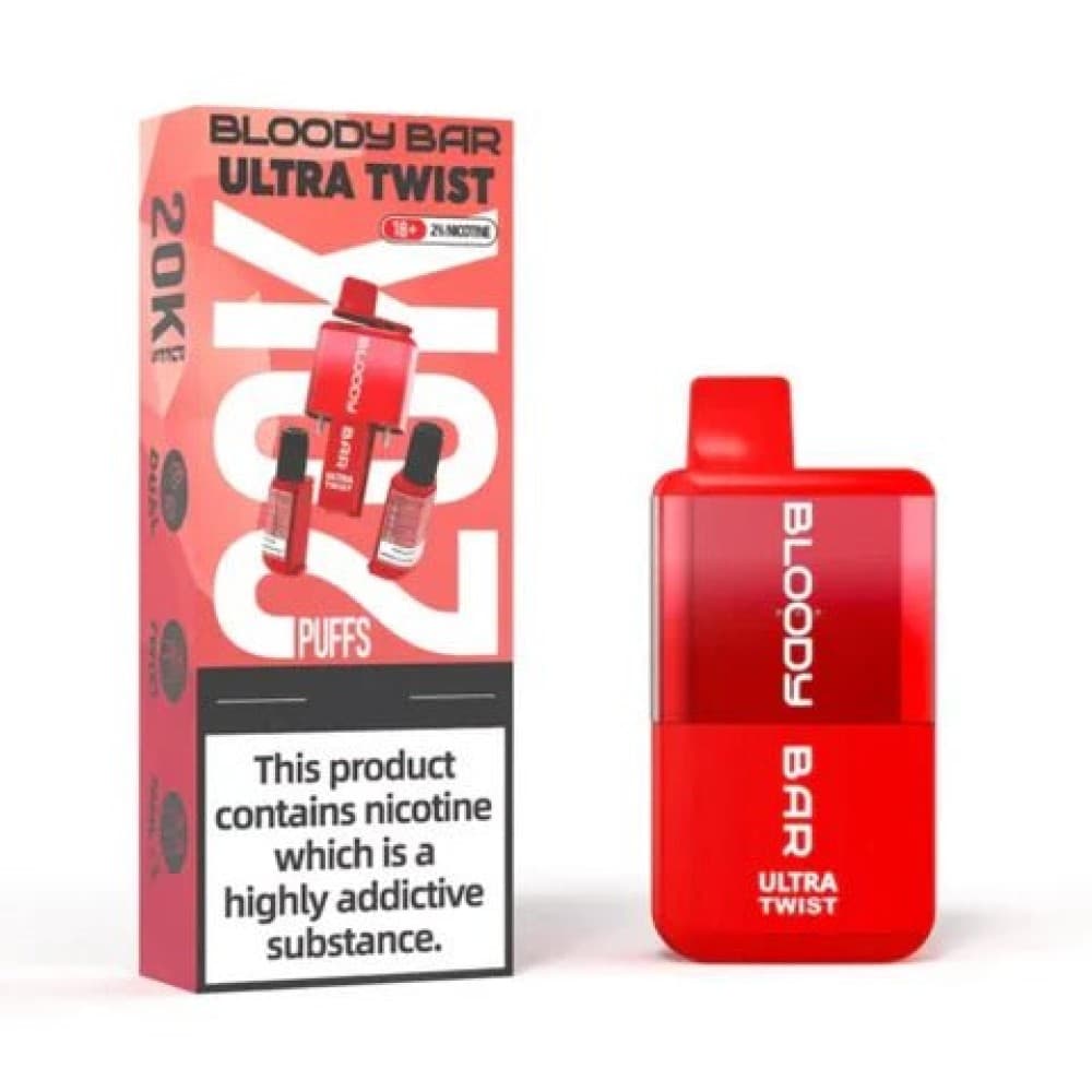  Strawberry Watermelon Bubblegum/Watermelon Ice *New* Bloody Bar Ultra Twist 20000 Prefilled Vape - Box of 5