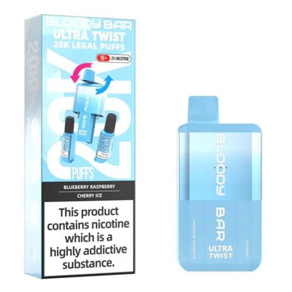  Blueberry Raspberry/Cherry Ice *New* Bloody Bar Ultra Twist 20000 Prefilled Vape - Box of 5